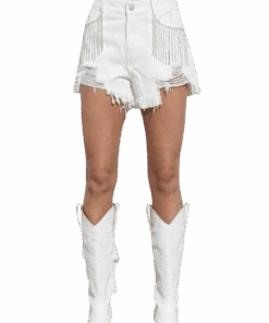 April Society Women's Fringe Rhinestone Shorts -Outlet Everyday Chic Apparel Store 27368P O white