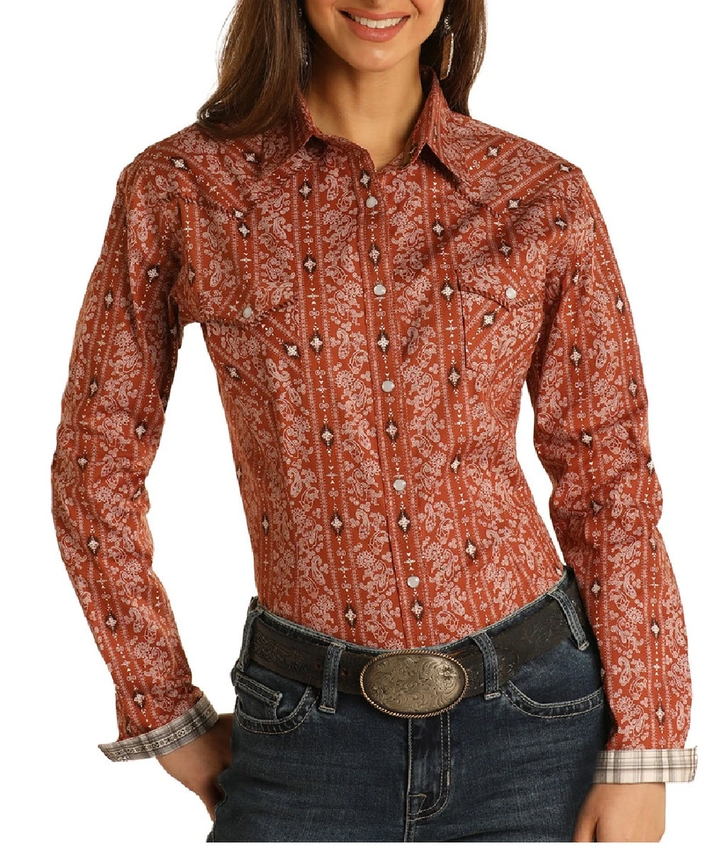 Panhandle Women's Roughstock Aztec Paisley Snap Shirt 1 Panhandle Women's Roughstock Aztec Paisley Snap Shirt