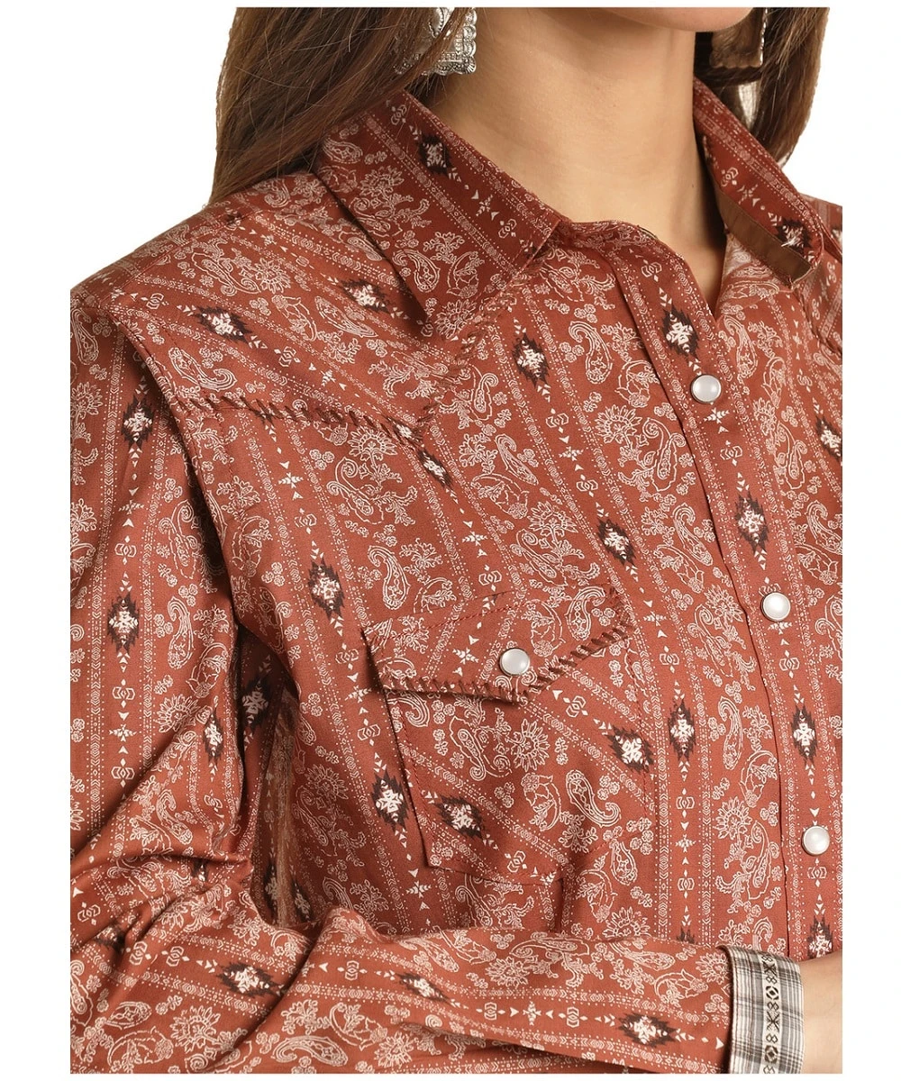 Panhandle Women's Roughstock Aztec Paisley Snap Shirt 2 Panhandle Women's Roughstock Aztec Paisley Snap Shirt - Image 2