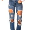 Kancan Women's Mid Rise True Boyfriend Straight Leg Jean