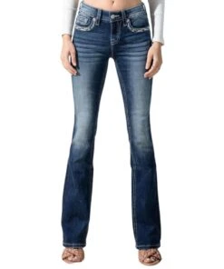 Miss Me Women's Boundless Border Mid-Rise Boot Cut Jeans