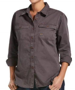 Ariat Women's Rebar Grey Washed Twill Work Shirt