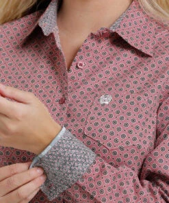 Cinch Women's Pink Geometric Button Down Shirt -Outlet Everyday Chic Apparel Store products MSW9164178 c