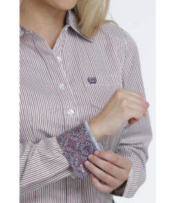 Cinch Women's Tencel Red And Purple Stripe Button Down Shirt -Outlet Everyday Chic Apparel Store products msw9164169 c